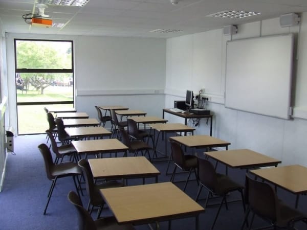 interior view of new classroom with desks