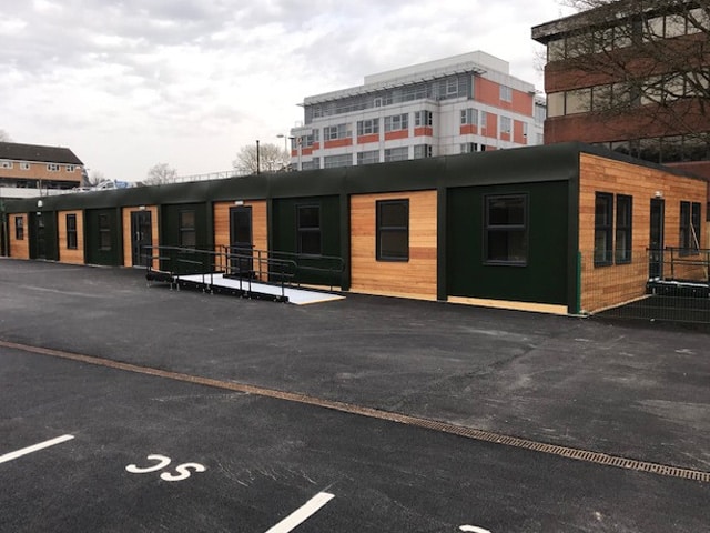 Picture of a timber clad modular building with easy access