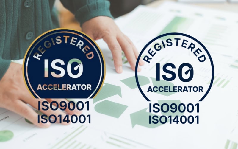Environmental planning documents being reviewed with ISO 9001 & ISO 14001 logos